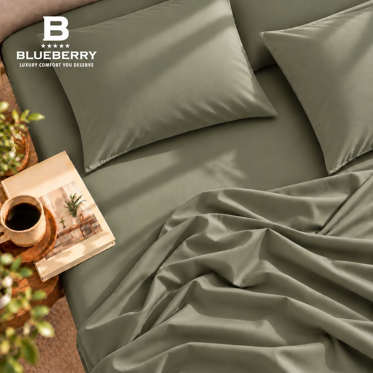 ملاية بيور كمفورت TC300 قطن100% Olive Sage – زيتي ساج