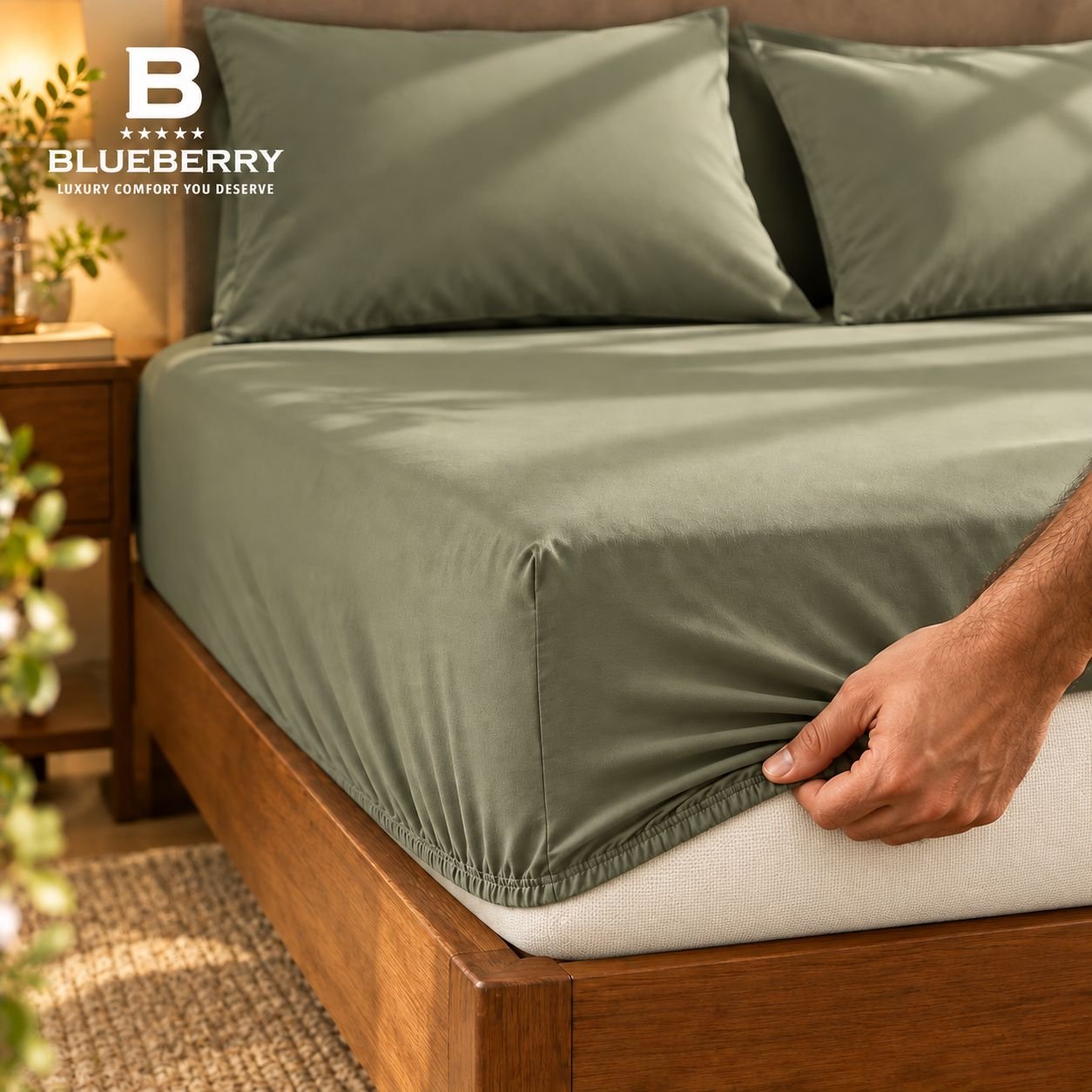 ملاية بيور كمفورت TC300 قطن100% Olive Sage – زيتي ساج - الصورة 2